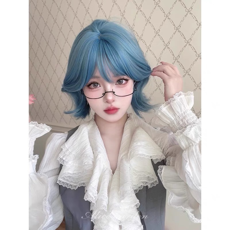 【現貨2】天藍色 寶藍色 銀河藍 灰藍色 黑藍色 藍白 水藍色系列假髮💙藍色假髮 漸層假髮挑染假髮藍黑假髮直髮假髮捲髮-規格圖4