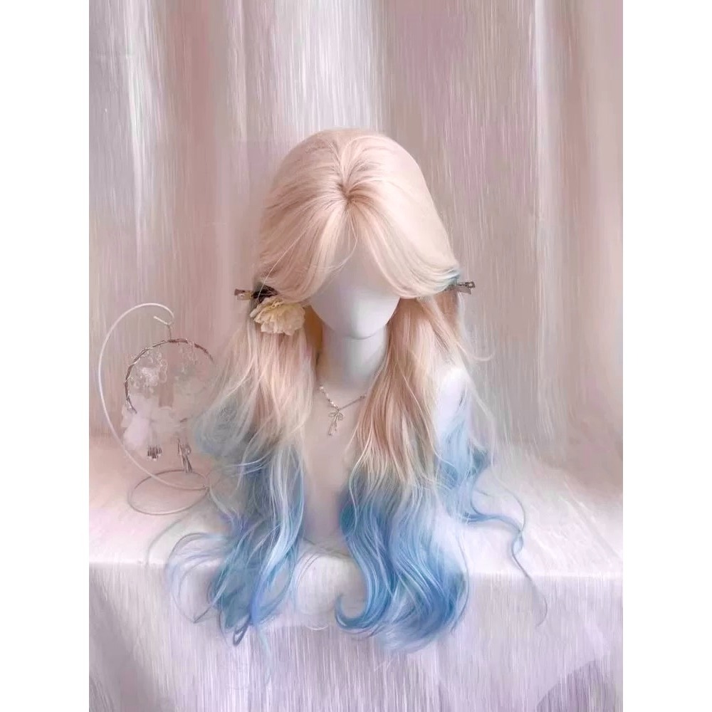 【現貨2】天藍色 寶藍色 銀河藍 灰藍色 黑藍色 藍白 水藍色系列假髮💙藍色假髮 漸層假髮挑染假髮藍黑假髮直髮假髮捲髮-規格圖4