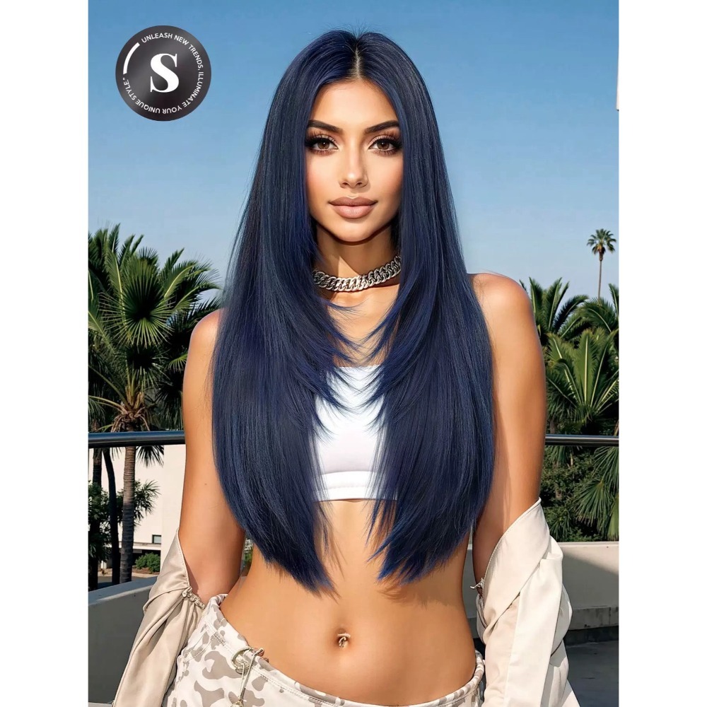 【現貨2】天藍色 寶藍色 銀河藍 灰藍色 黑藍色 藍白 水藍色系列假髮💙藍色假髮 漸層假髮挑染假髮藍黑假髮直髮假髮捲髮-規格圖4