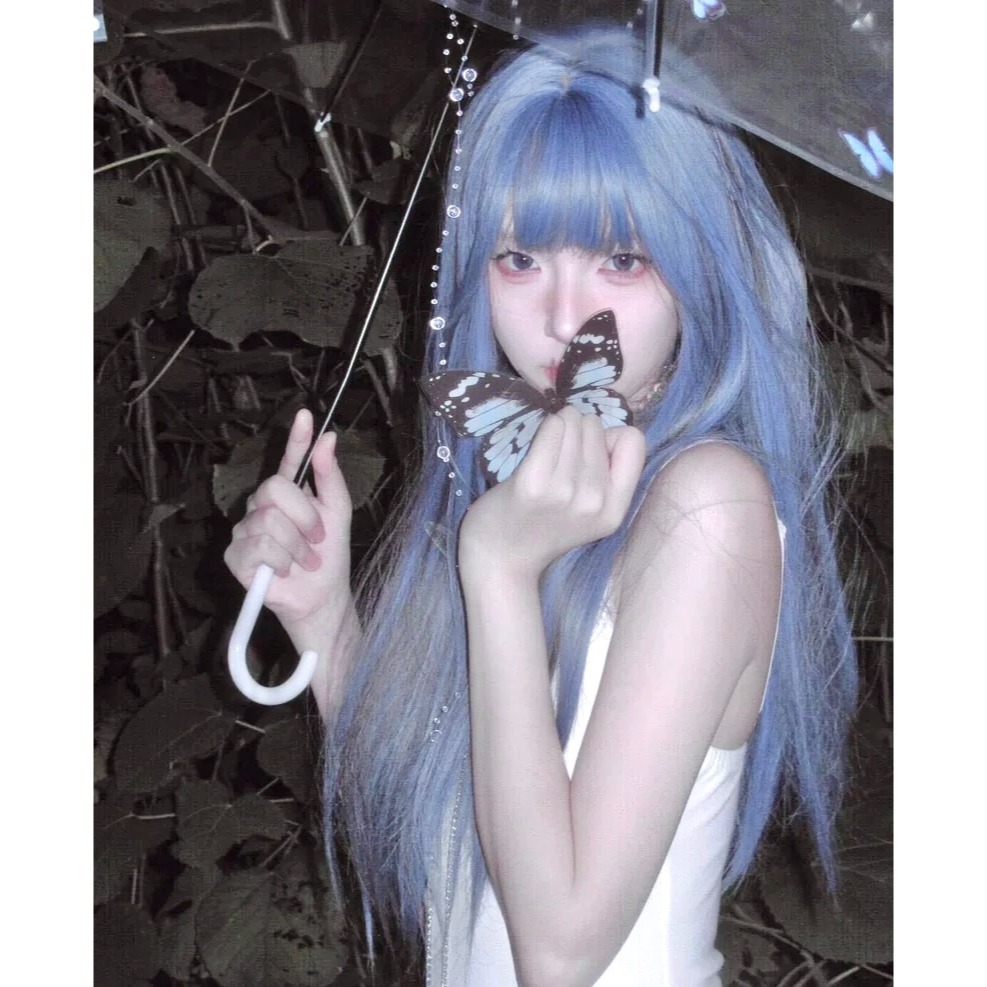 《伲眠》冰藍挑染黑灰 直髮 70cm+-