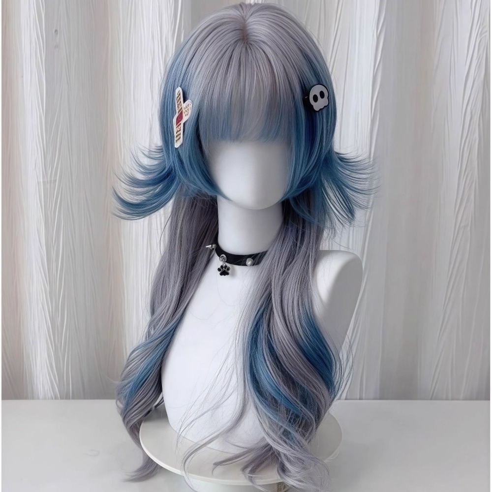 《曇》蛋白絲 銀漸層灰藍 水母頭50cm