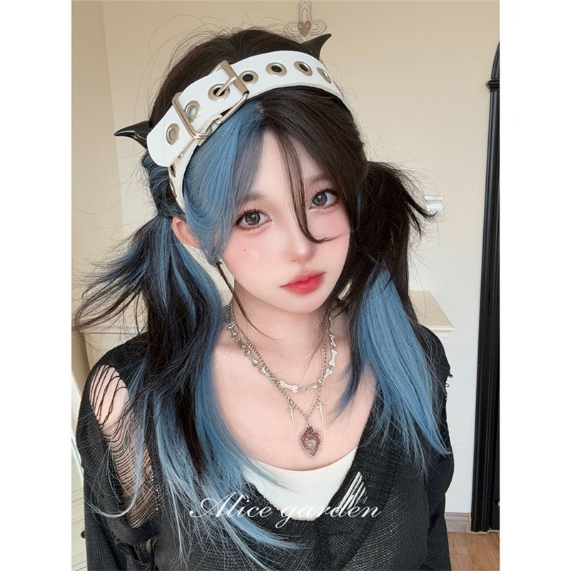 【現貨2】天藍色 寶藍色 銀河藍 灰藍色 黑藍色 藍白 水藍色系列假髮💙藍色假髮 漸層假髮挑染假髮藍黑假髮直髮假髮捲髮-規格圖4