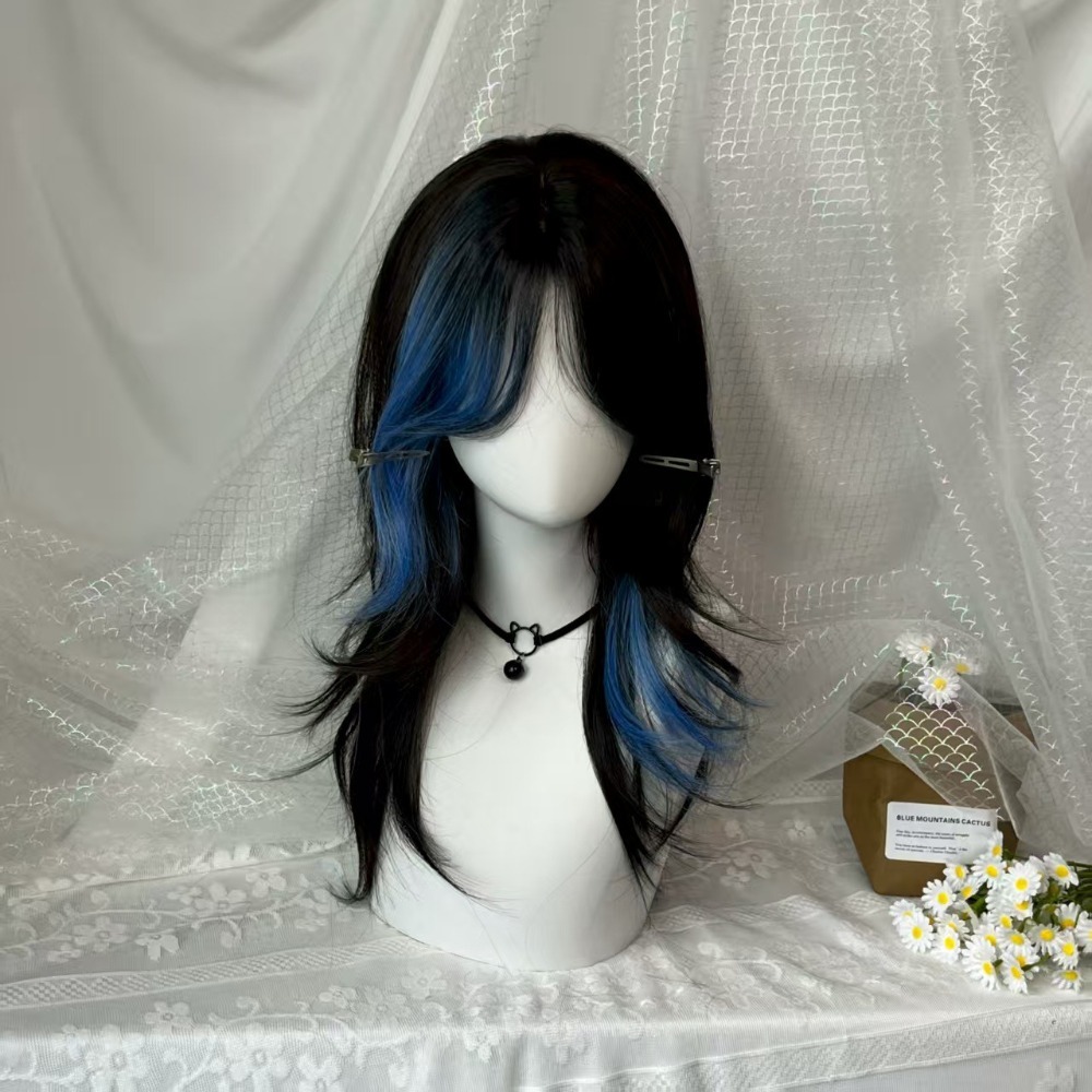【現貨2】天藍色 寶藍色 銀河藍 灰藍色 黑藍色 藍白 水藍色系列假髮💙藍色假髮 漸層假髮挑染假髮藍黑假髮直髮假髮捲髮-規格圖4