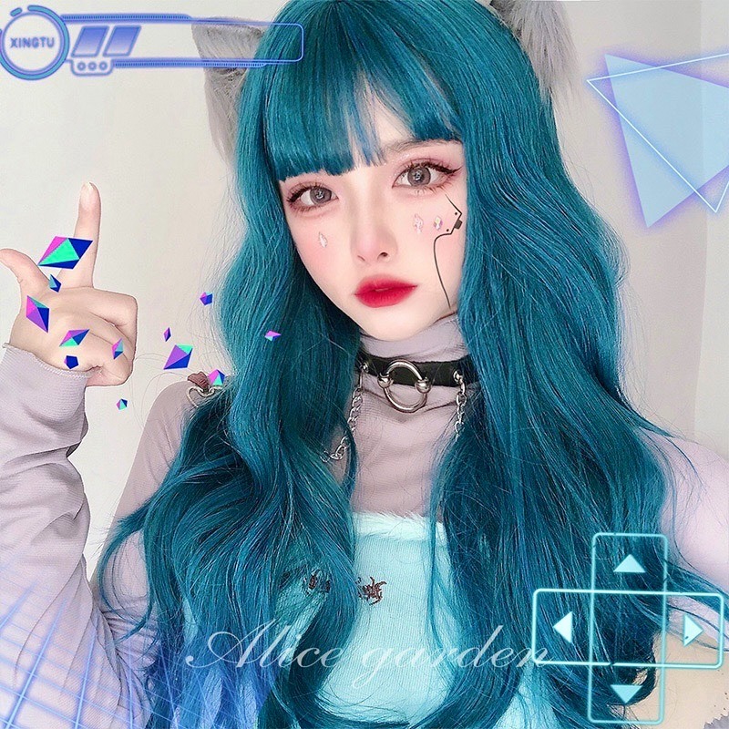 【現貨2】天藍色 寶藍色 銀河藍 灰藍色 黑藍色 藍白 水藍色系列假髮💙藍色假髮 漸層假髮挑染假髮藍黑假髮直髮假髮捲髮-規格圖4