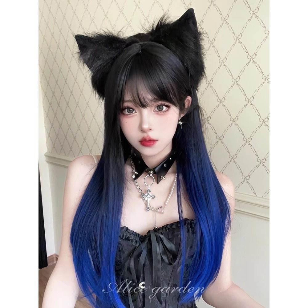 【現貨2】天藍色 寶藍色 銀河藍 灰藍色 黑藍色 藍白 水藍色系列假髮💙藍色假髮 漸層假髮挑染假髮藍黑假髮直髮假髮捲髮-規格圖4