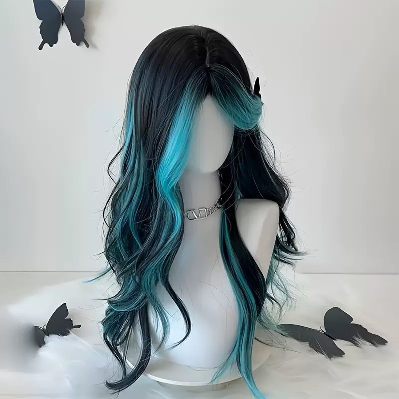 【現貨2】天藍色 寶藍色 銀河藍 灰藍色 黑藍色 藍白 水藍色系列假髮💙藍色假髮 漸層假髮挑染假髮藍黑假髮直髮假髮捲髮-規格圖4