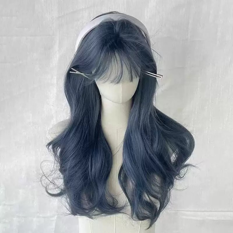 【現貨2】天藍色 寶藍色 銀河藍 灰藍色 黑藍色 藍白 水藍色系列假髮💙藍色假髮 漸層假髮挑染假髮藍黑假髮直髮假髮捲髮-規格圖4
