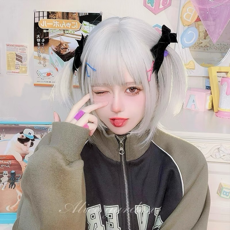 【現貨1】銀色 白色 灰色黑白漸變色 灰黑色 灰白色 純白色 銀白色系列假髮🤍白挑染日常假髮 奶奶假髮漸層假髮黑白假髮-規格圖4