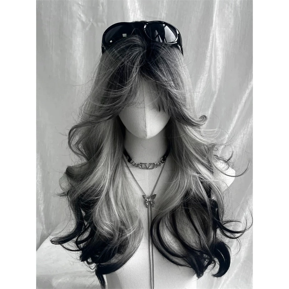 《隕石》黑漸變銀灰 大波浪50cm