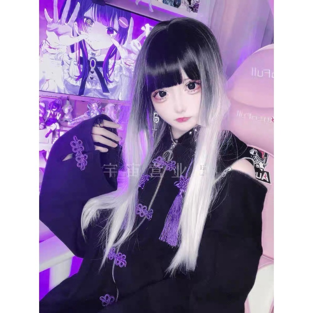 【現貨1】銀色 白色 灰色黑白漸變色 灰黑色 灰白色 純白色 銀白色系列假髮🤍白挑染日常假髮 奶奶假髮漸層假髮黑白假髮-規格圖4