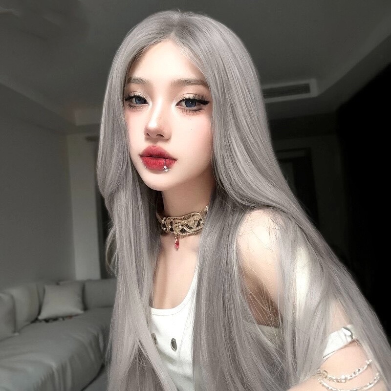 《珊允》S髮縫中分八字瀏海 銀灰80cm