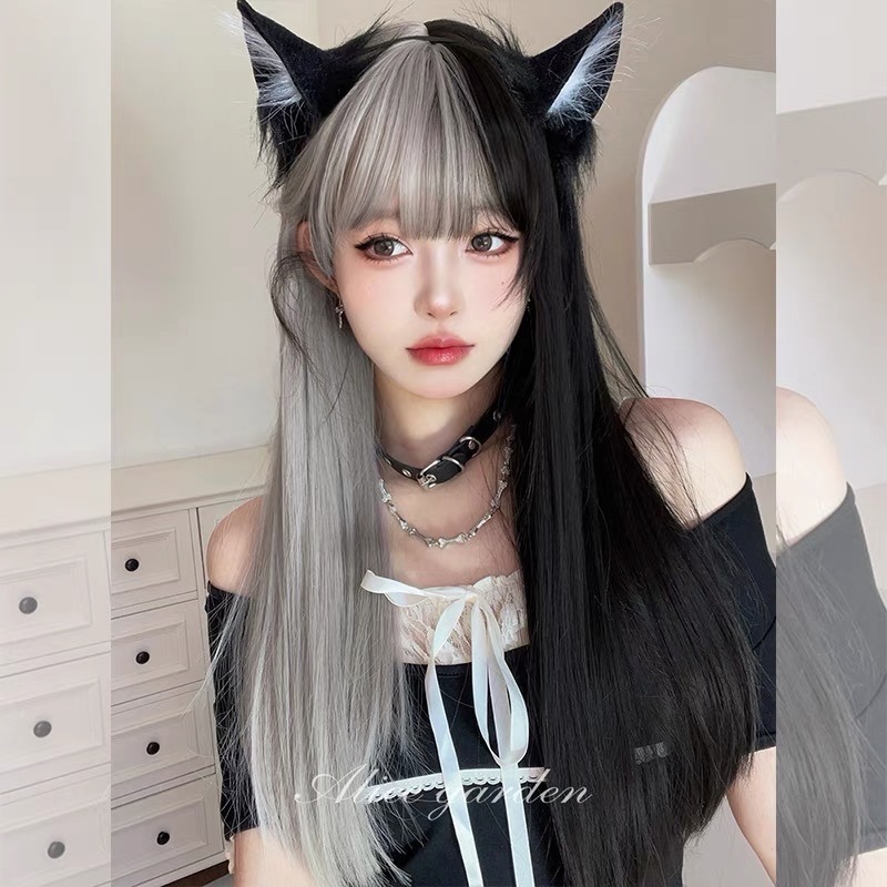 《灰墨交饗》銀灰雙拼黑 直髮 60cm