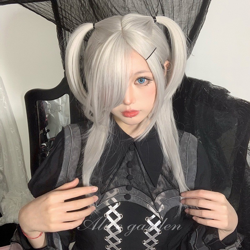 【現貨1】銀色 白色 灰色黑白漸變色 灰黑色 灰白色 純白色 銀白色系列假髮🤍白挑染日常假髮 奶奶假髮漸層假髮黑白假髮-規格圖4