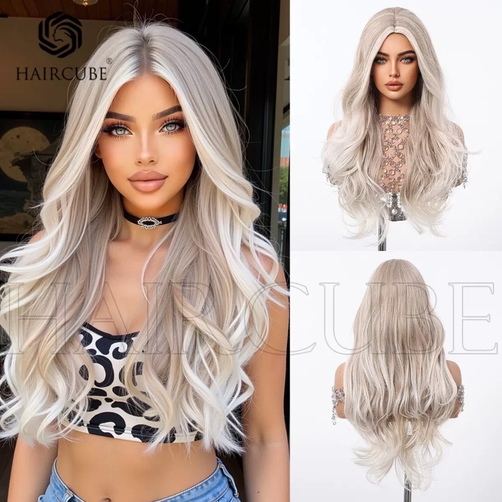 《檸兒》中分大波浪 灰挑染米白色60cm