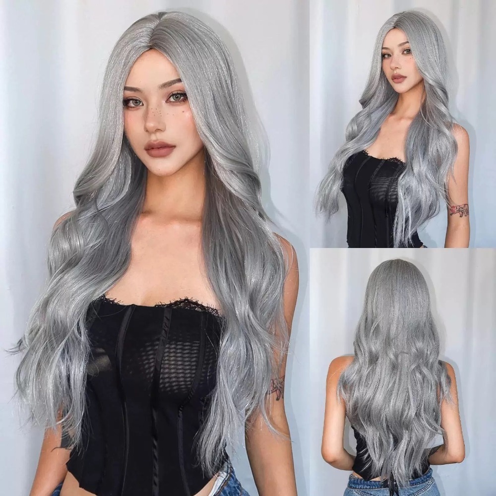 【現貨1】銀色 白色 灰色黑白漸變色 灰黑色 灰白色 純白色 銀白色系列假髮🤍白挑染日常假髮 奶奶假髮漸層假髮黑白假髮-規格圖4