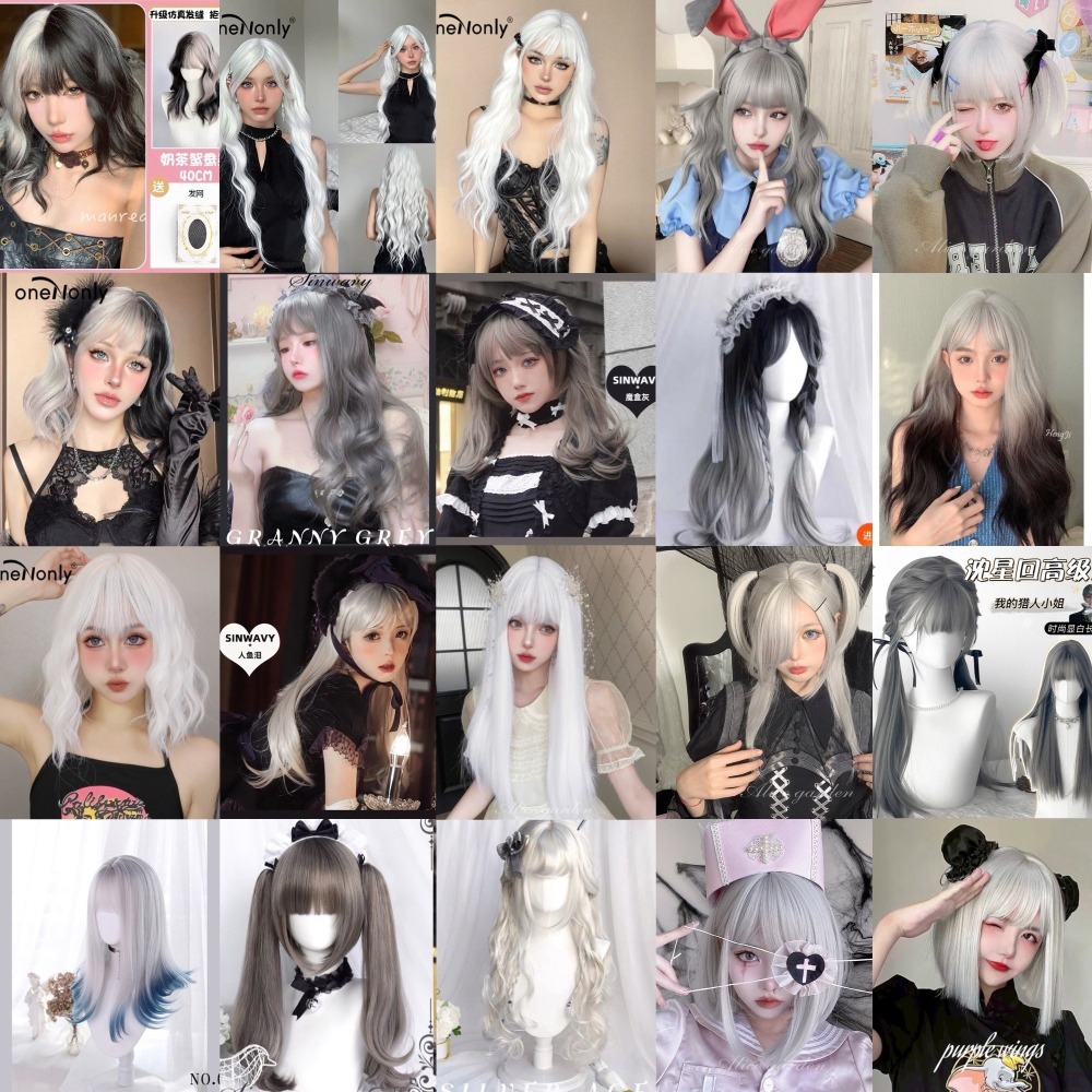 【現貨2】銀色 白色 灰色黑白漸變色 灰黑色 灰白色 純白色 銀白色系列假髮🤍白挑染日常假髮 奶奶假髮漸層假髮黑白假髮-細節圖2