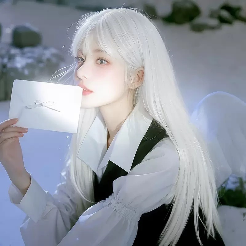 《雪倫》升級蛋白絲 純白色直髮 60cm