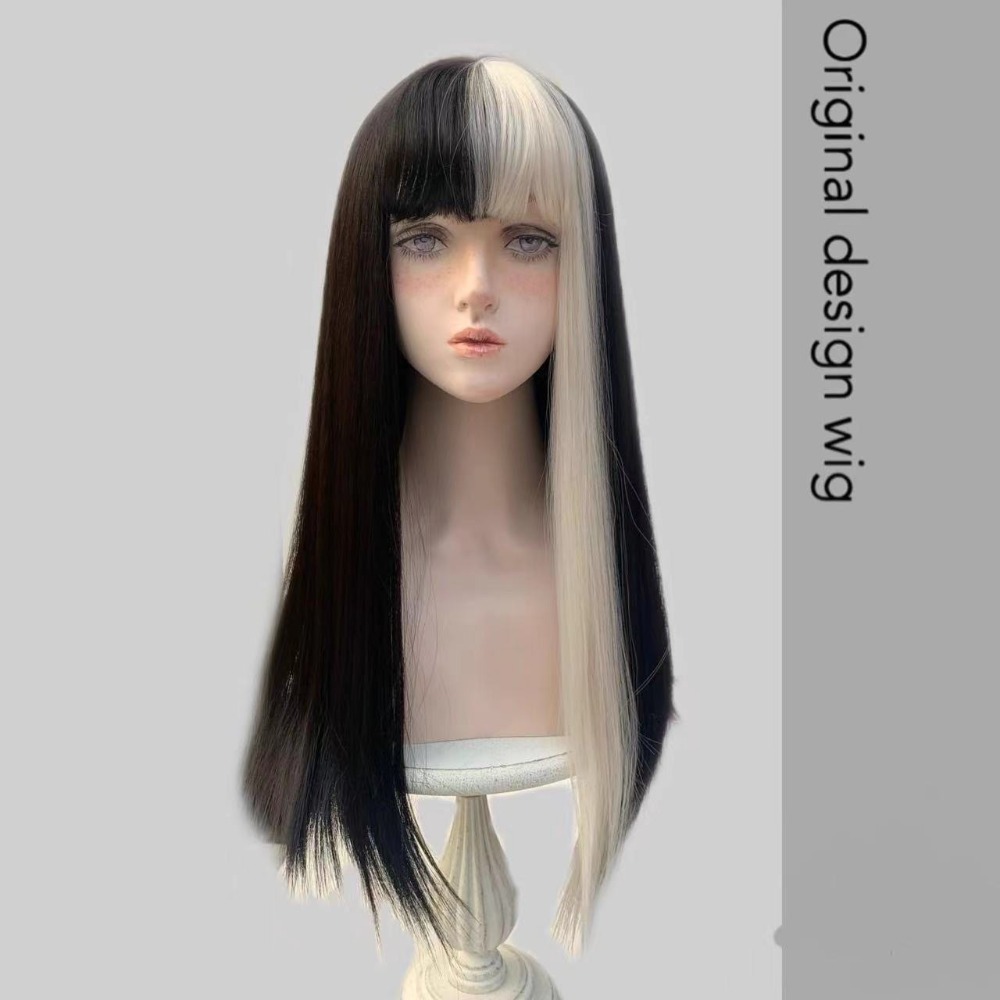 《奶畫夜》蛋白絲 奶白半挑染黑 60cm