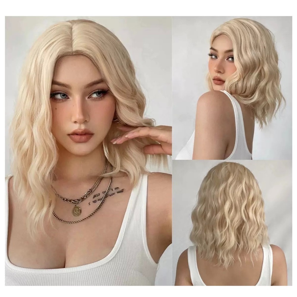 《岷》中分偏斜瀏海 金色短捲髮 40cm