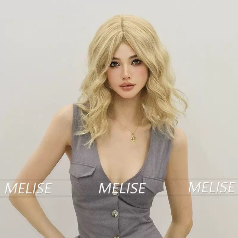 《濔涵》微中分 米金色 短捲髮 35cm