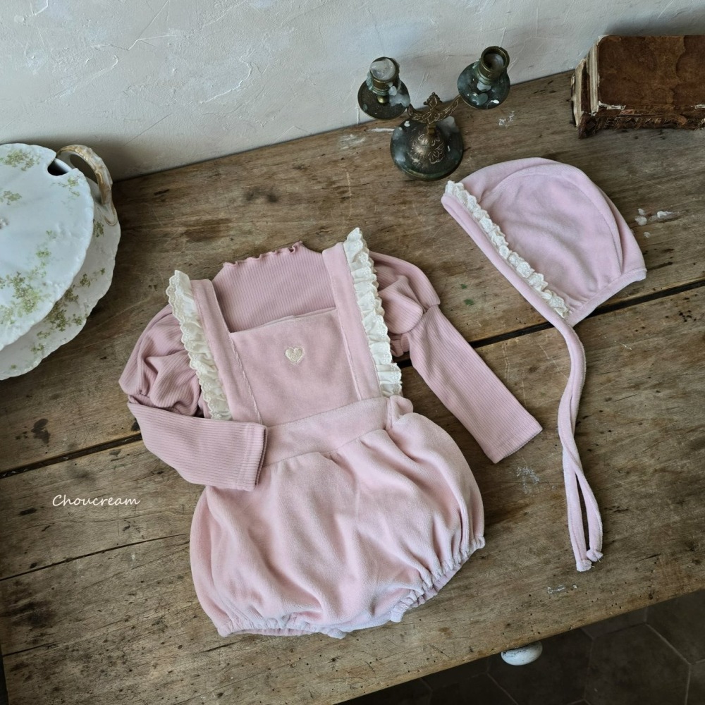 Choucream 包屁衣 (含帽) 슈크림 하트멜빵슈트(보넷set)-細節圖2