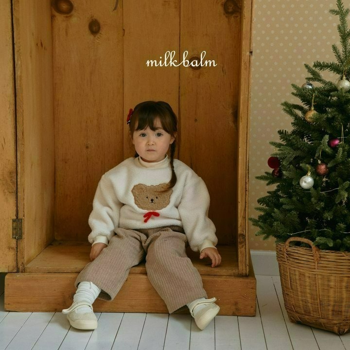 Milkbalm 上衣 밀크밤 곰돌이자수맨투맨-細節圖2