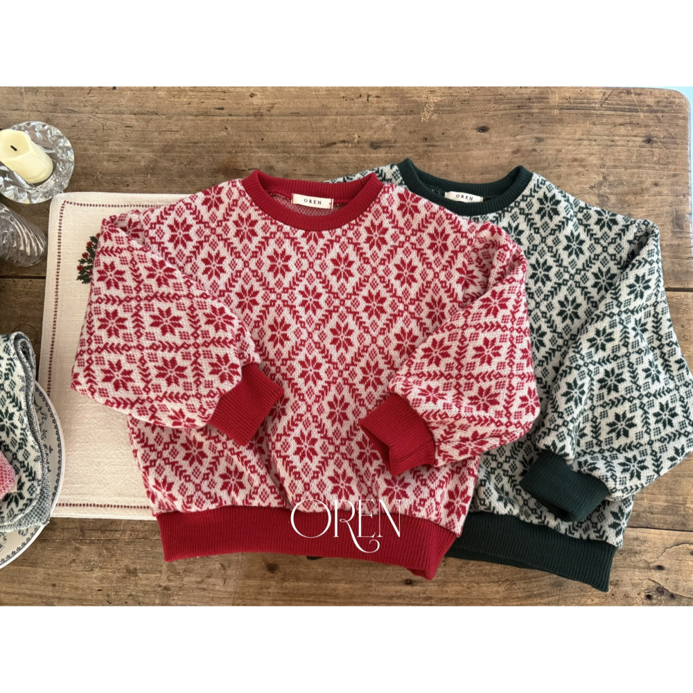 OREN 上衣 (含圍巾) (聖誕) 오렌 눈꽃 니트 맨투맨(머플러포함) (크리스마스)-細節圖2