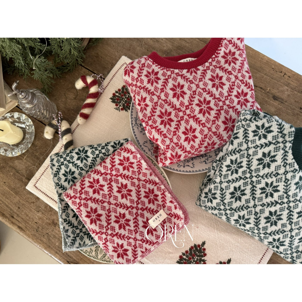 OREN 上衣 (含圍巾) (聖誕) 오렌 눈꽃 니트 맨투맨(머플러포함) (크리스마스)-細節圖3