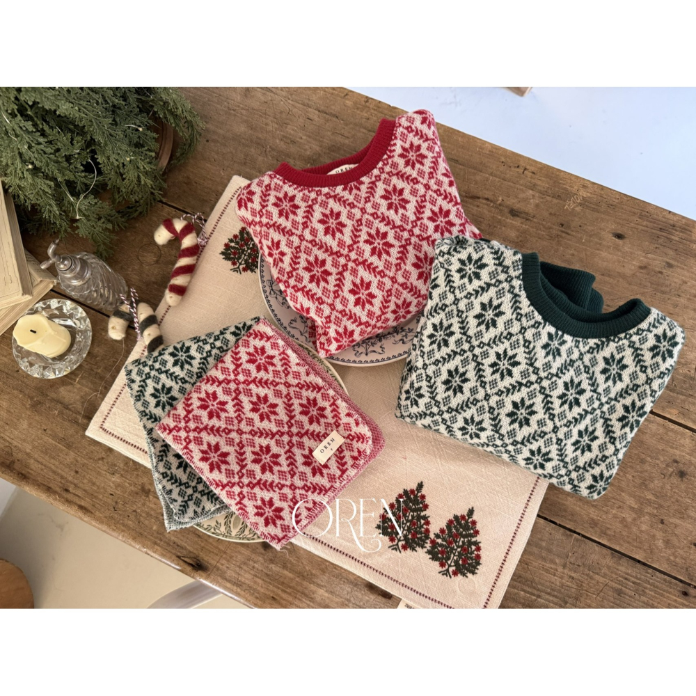 OREN 上衣 (含圍巾) (聖誕) 오렌 눈꽃 니트 맨투맨(머플러포함) (크리스마스)-細節圖4