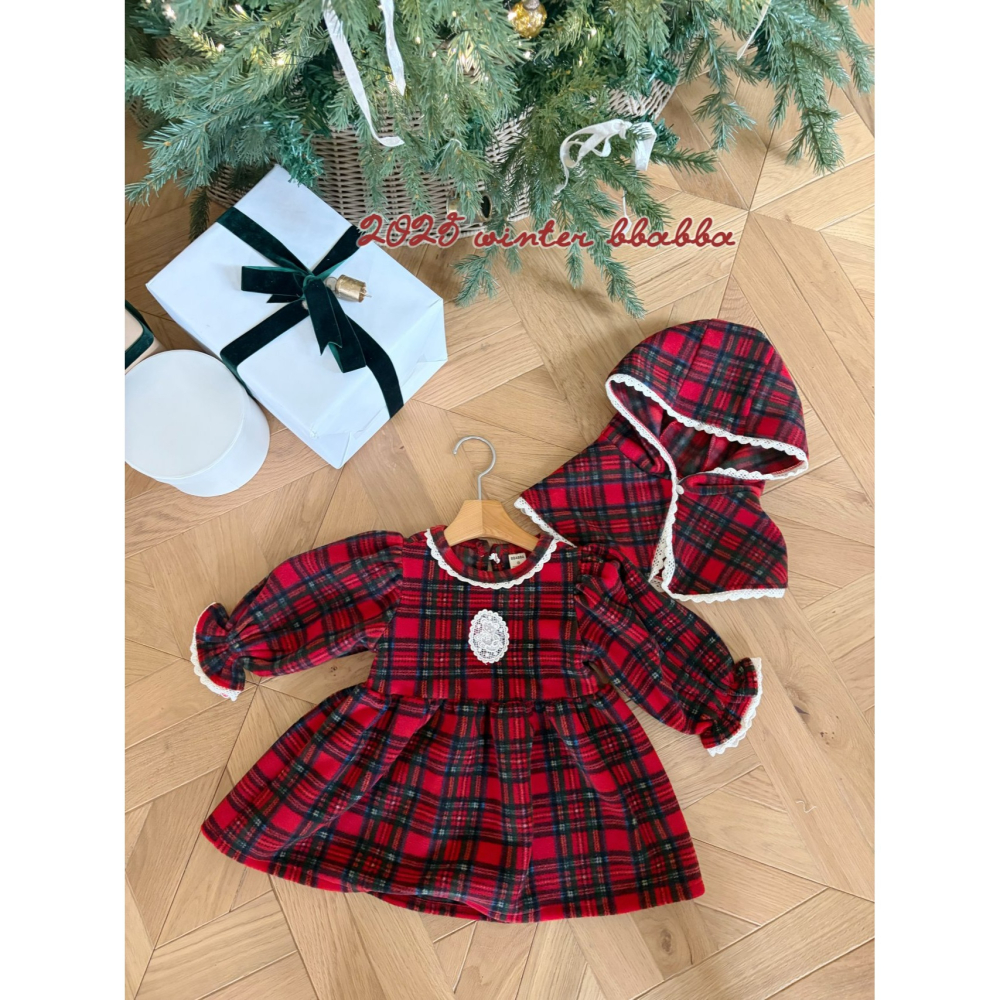 BBABBA 洋裝 빠빠 노엘체크기모OPS 聖誕 크리스마스-細節圖3