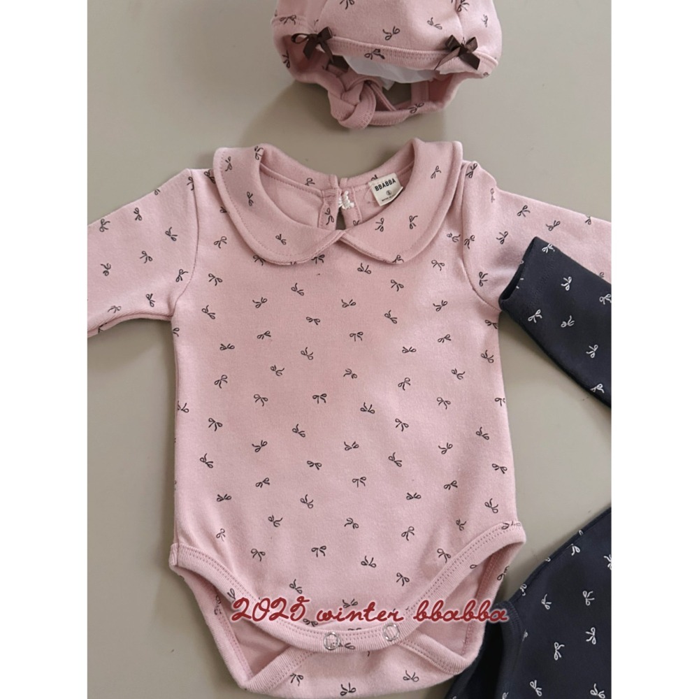 BBABBA 包屁衣 含帽 빠빠 데니리본카라슈트보넷SET-細節圖4
