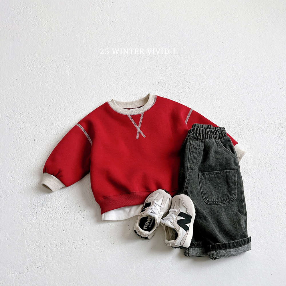 VIVID I 上衣 비비드아이 가이롭배색맨투맨-細節圖9