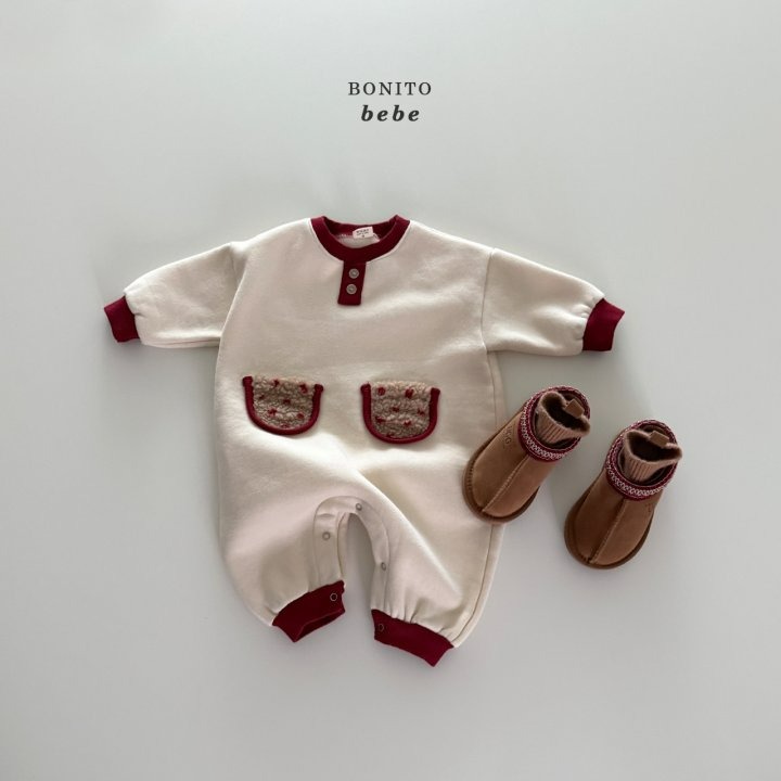 Bonitobebe 包屁衣 보니토베베 (베베)배색덤블포켓슈트-細節圖3