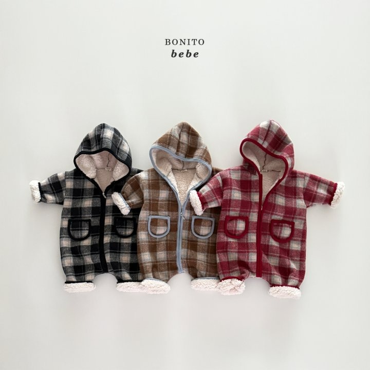 Bonitobebe 包屁衣 보니토베베 (베베)체크덤블후드슈트-細節圖2