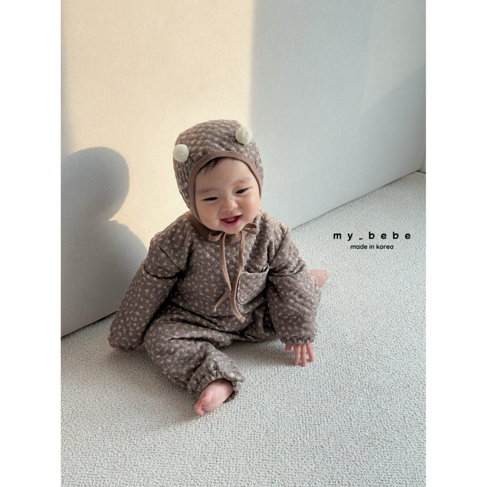 Mybebe 套裝 包屁衣 含帽 마이베베 누빔바디슈트세트(방울보넷세트)-細節圖8