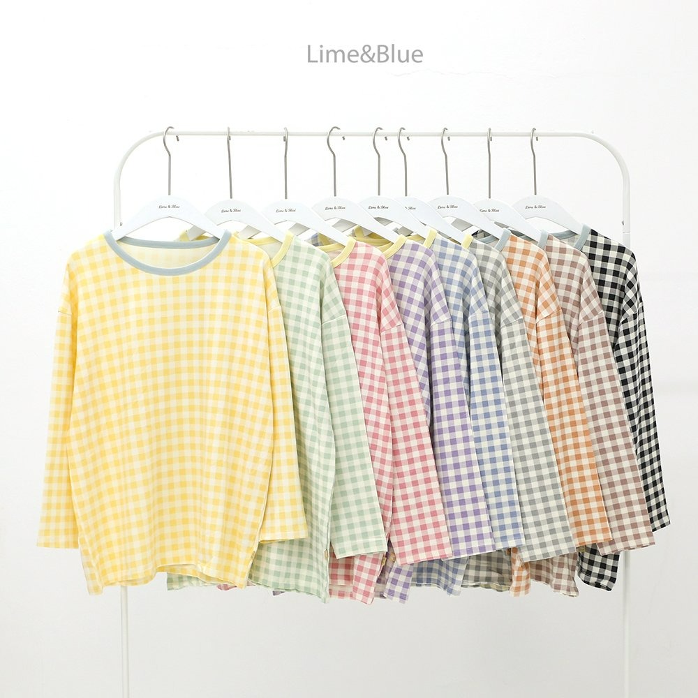 Lime&Blue 套裝 上下 라임앤블루 어텀크래커체크상하세트(성인)-細節圖2