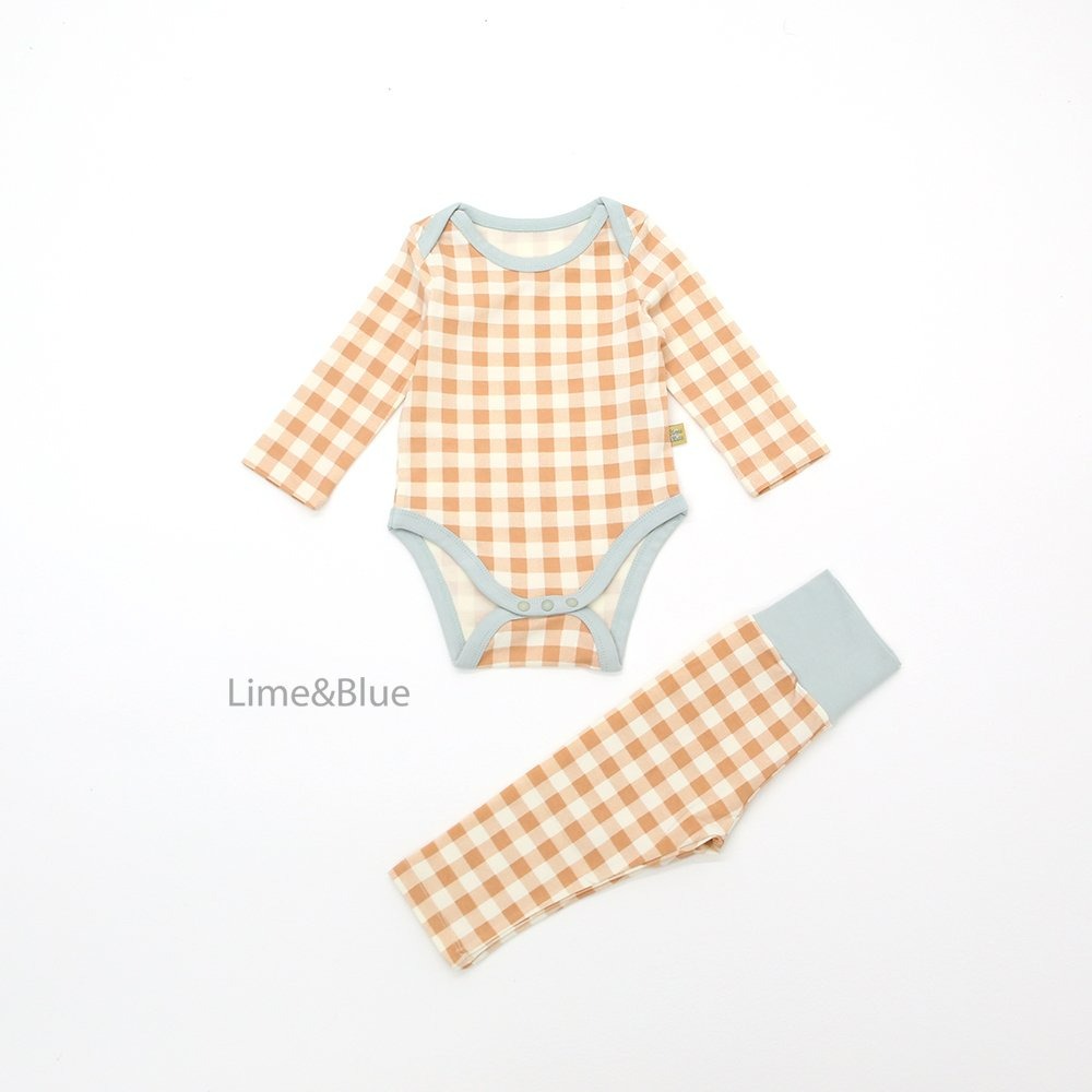 Lime&Blue 套裝 包屁衣+褲子 라임앤블루 어텀크래커체크슈트-規格圖8