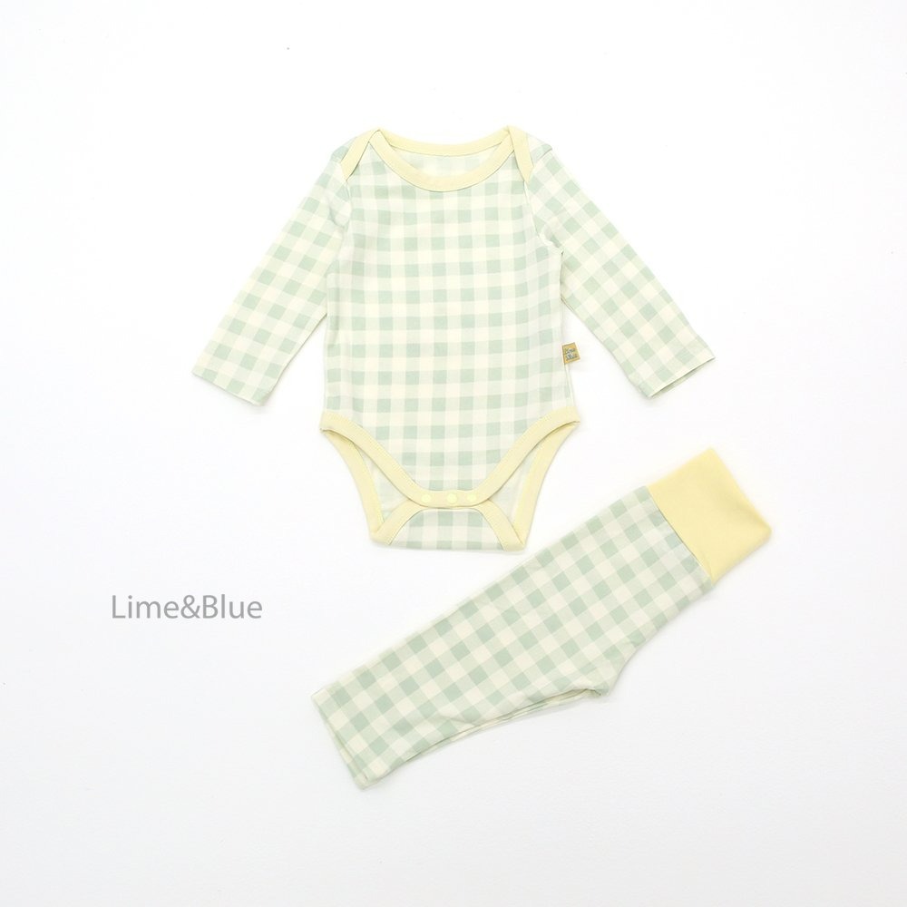 Lime&Blue 套裝 包屁衣+褲子 라임앤블루 어텀크래커체크슈트-規格圖8