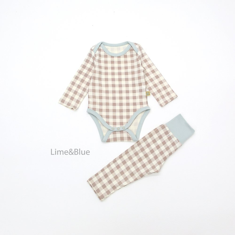 Lime&Blue 套裝 包屁衣+褲子 라임앤블루 어텀크래커체크슈트-規格圖8