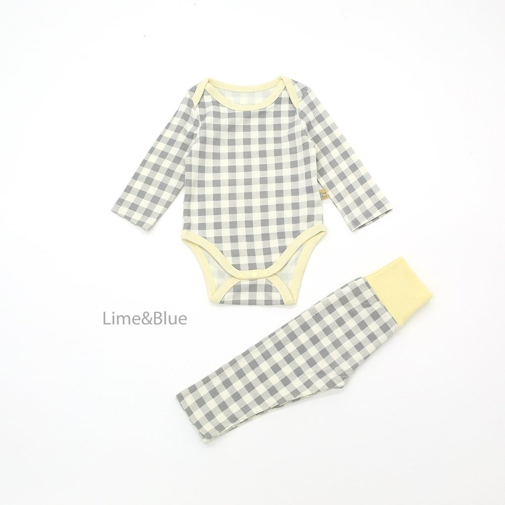 Lime&Blue 套裝 包屁衣+褲子 라임앤블루 어텀크래커체크슈트-規格圖8