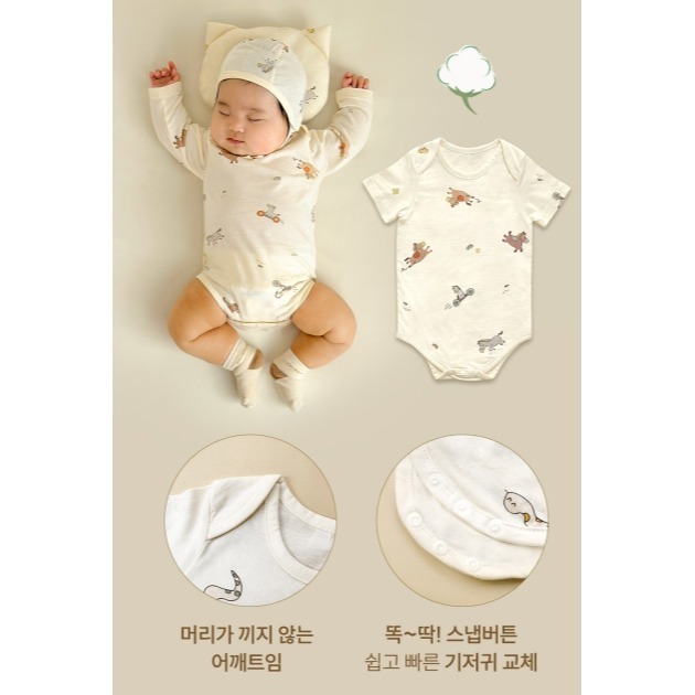 韓國製 IKIY 이키 馬年新生兒紗布包屁衣 套裝 馬寶寶-細節圖5