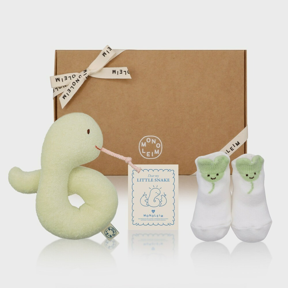 MONOLEIM 蛇年新生兒禮盒 小蛇搖鈴+襪子 모노레임 Snake Toy & Socks Set-細節圖2