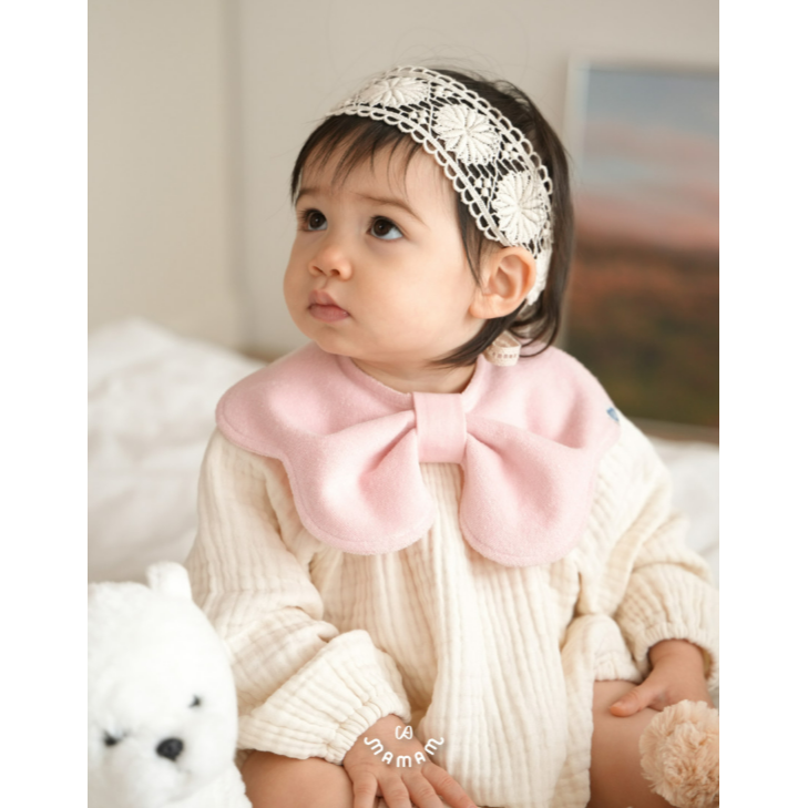 韓國製 蝴蝶結兩用質感圍兜 圓弧型 Ribbon Bib-細節圖5