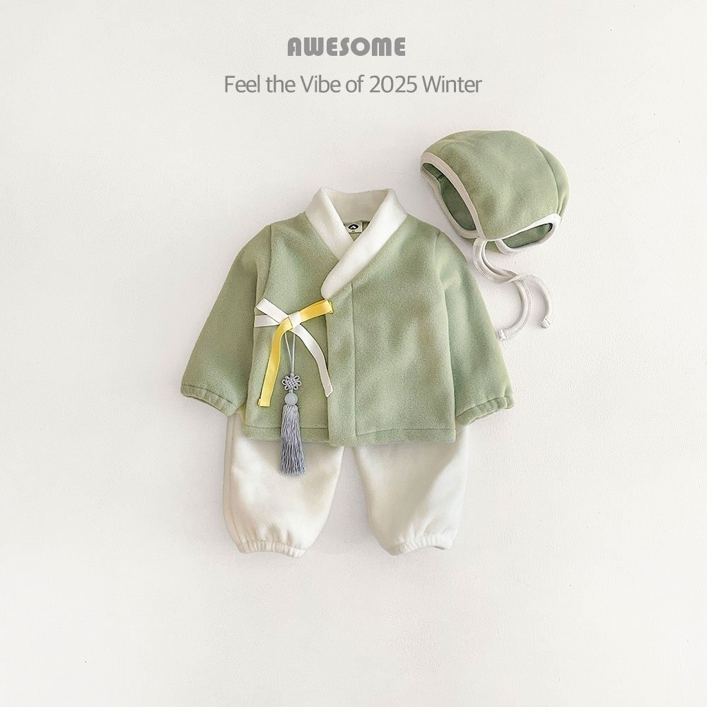 韓國製 新春碎花韓服 過年新衣(含帽子) Awesome 어썸베베 포근후리스한복-細節圖3