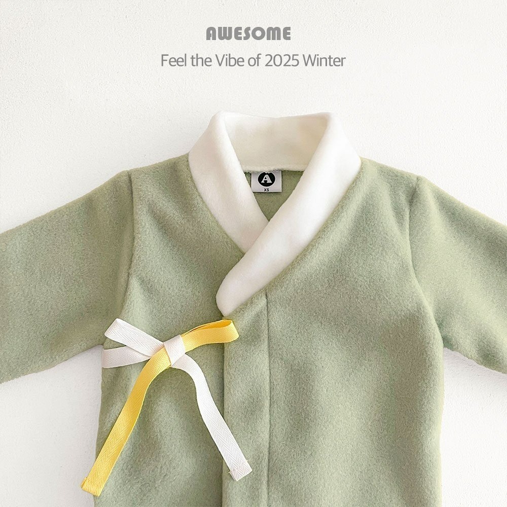 韓國製 新春碎花韓服 過年新衣(含帽子) Awesome 어썸베베 포근후리스한복-細節圖4