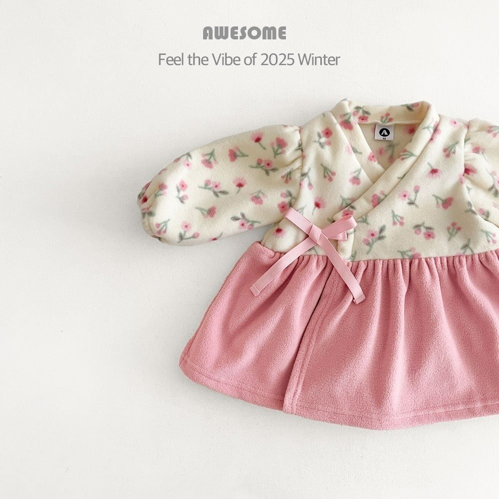 韓國製 新春碎花韓服 過年新衣(含帽子) Awesome 어썸베베 포근후리스한복-細節圖7