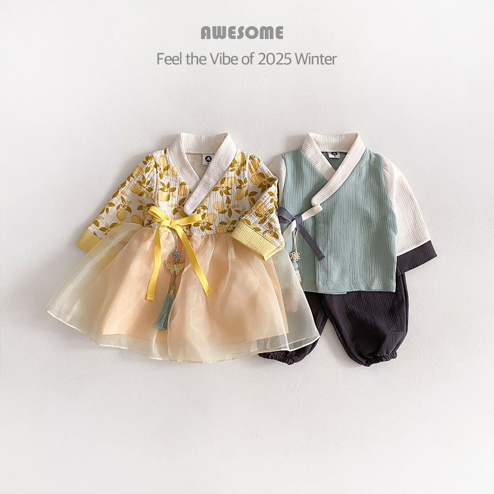 韓國 新春木瓜花果韓服 어썸베베 노란모과여아한복-細節圖6