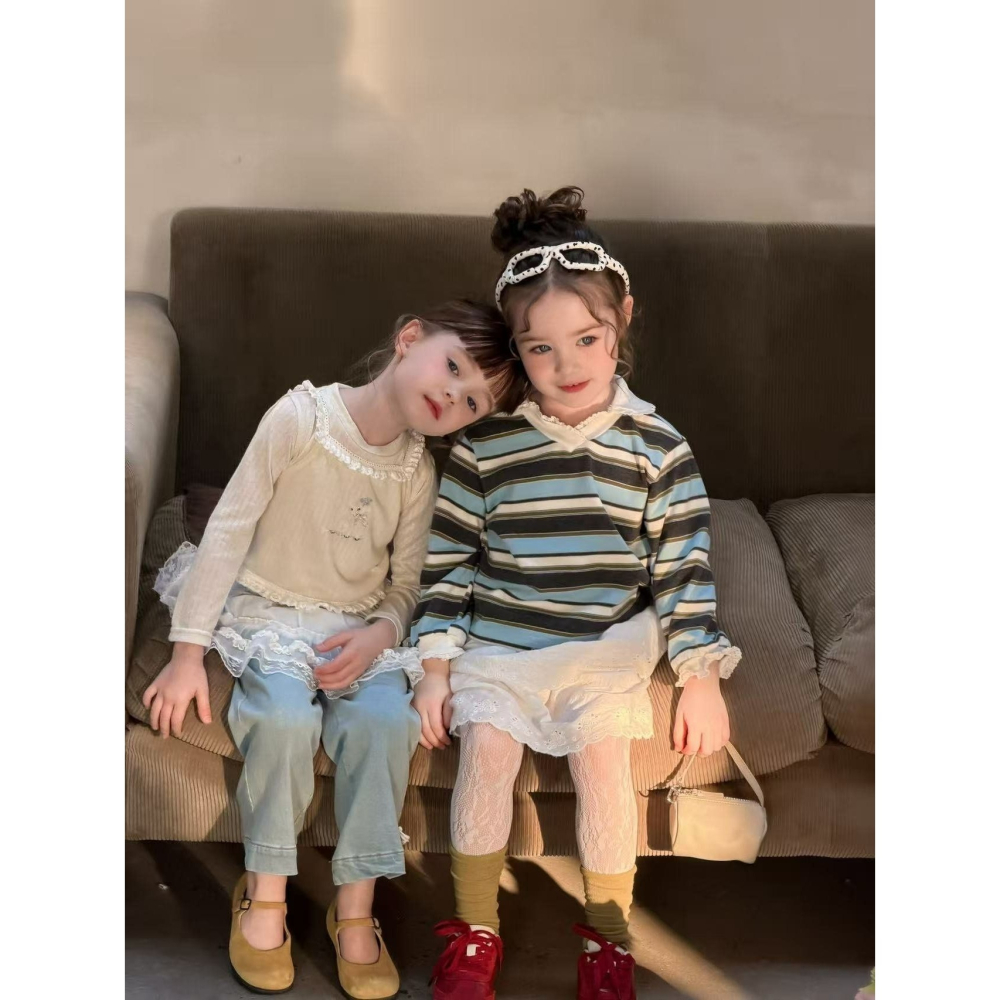 Aiai 上衣 아이아이 봄)슈가스트라이프티셔츠-細節圖2