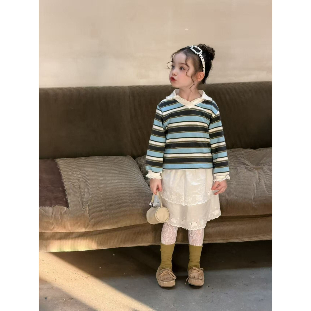 Aiai 上衣 아이아이 봄)슈가스트라이프티셔츠-細節圖4