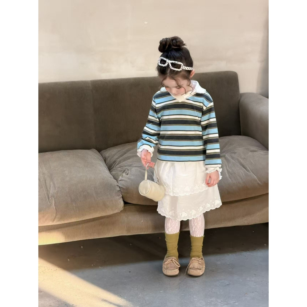 Aiai 上衣 아이아이 봄)슈가스트라이프티셔츠-細節圖5